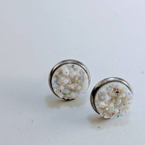 Beautiful white faux druzy earring studs stainless